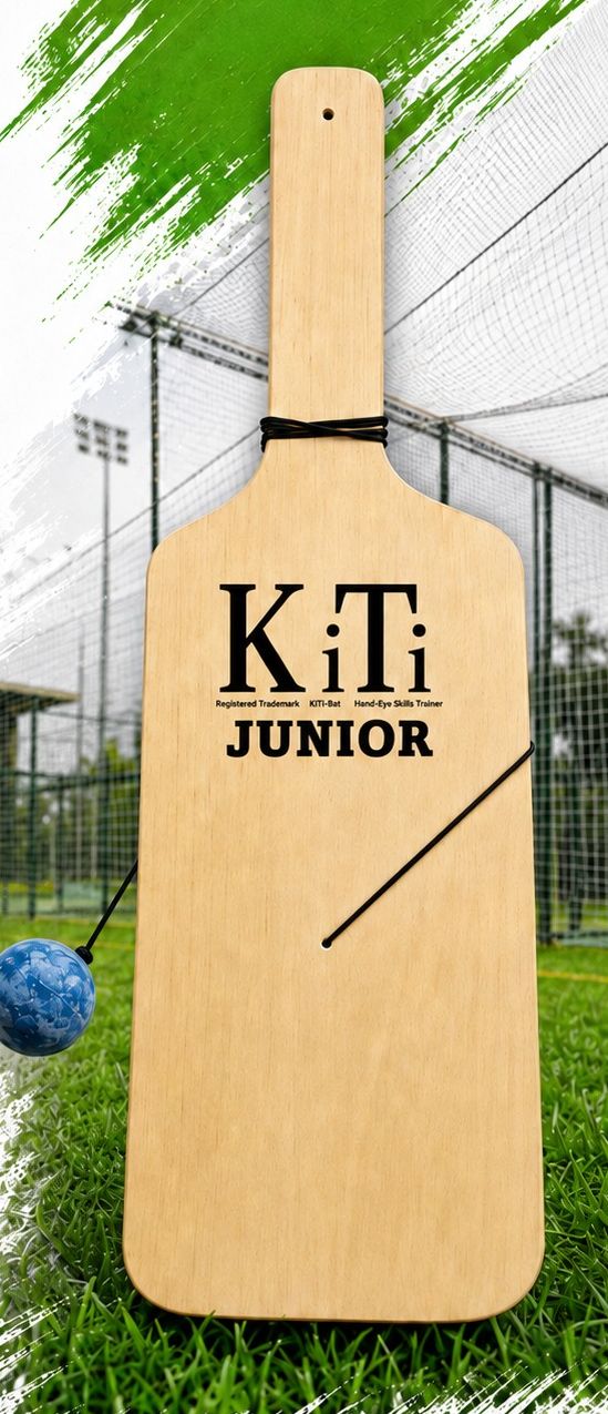 The KiTi Junior bat with its rubber ball on an elastic string