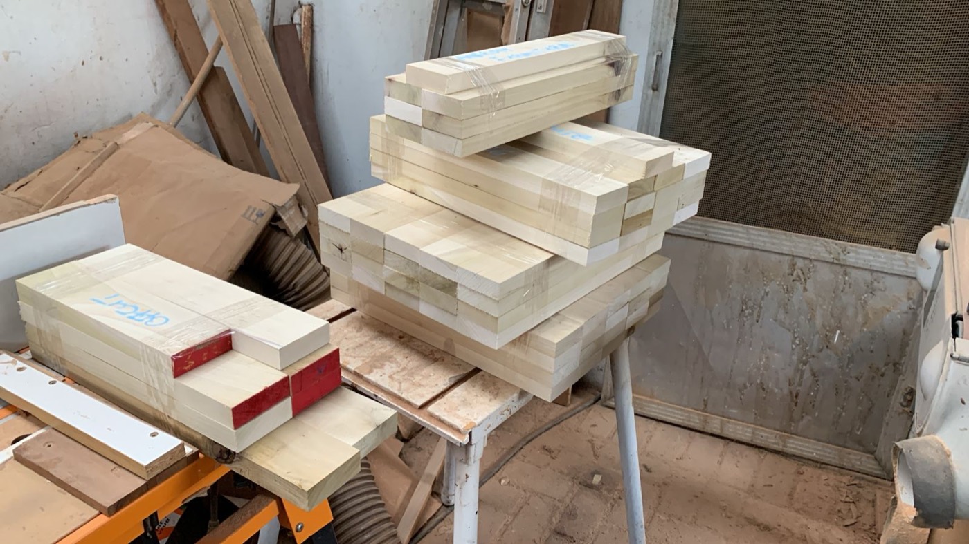 Cut poplar stacked and bundled ready for shaping
